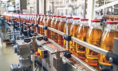 bottles on a conveyor belt